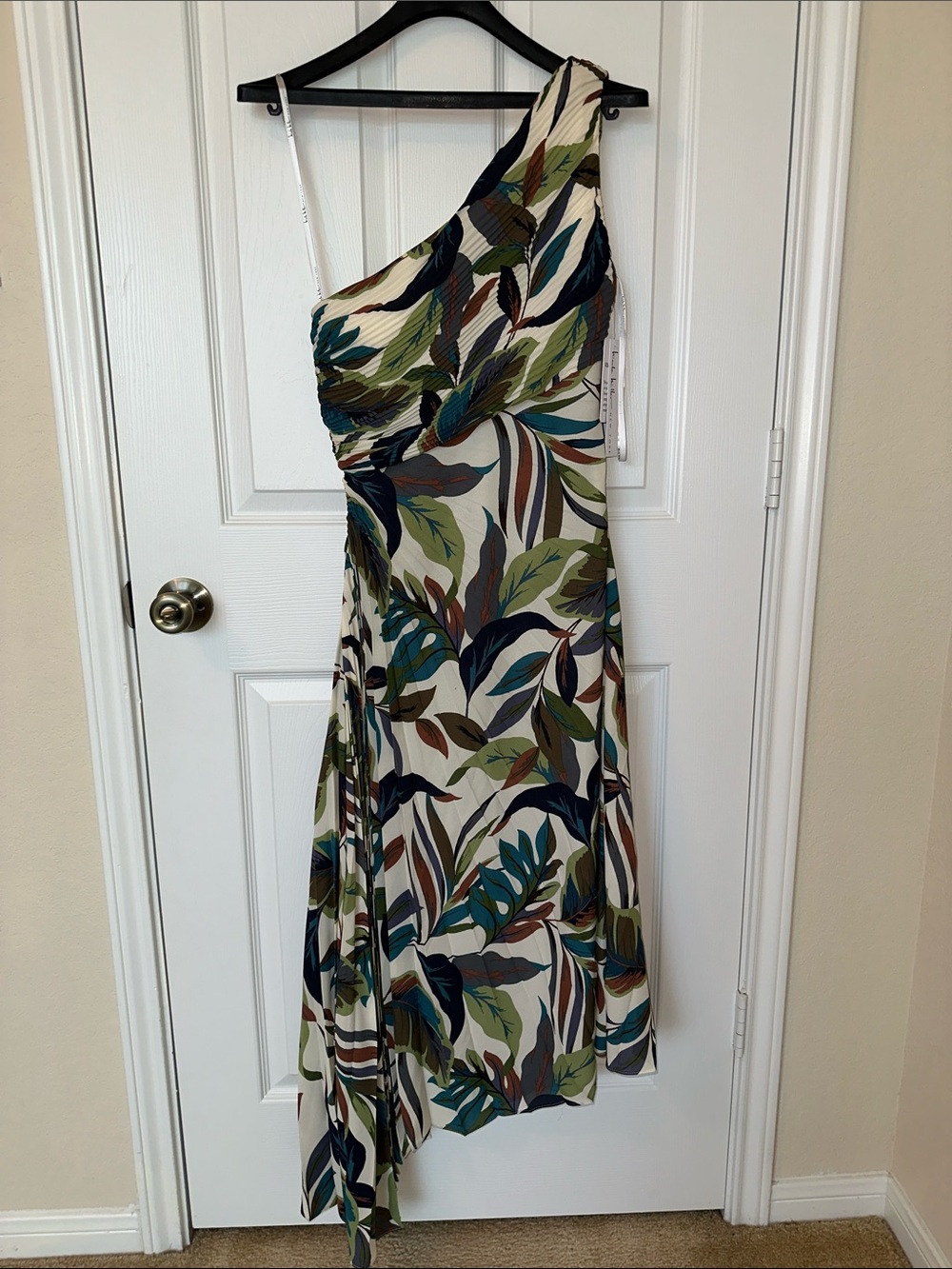 NWT Nicole Miller One-Shoulder Maxi Dress in Green, Blue, Brown, Cream Size 4 - Picture 4 of 16